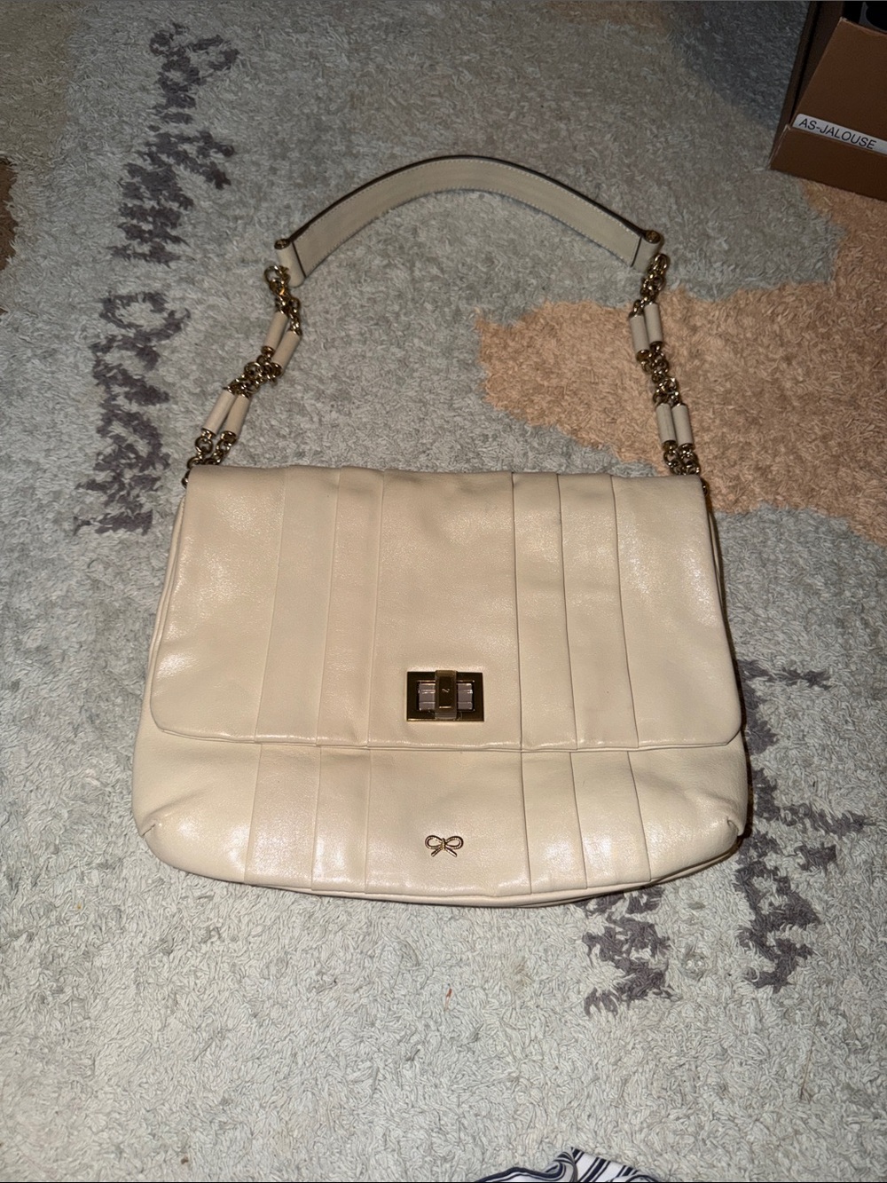 Anya Hindmarch Cream Quilted Shoulder Bag with Gold Chain